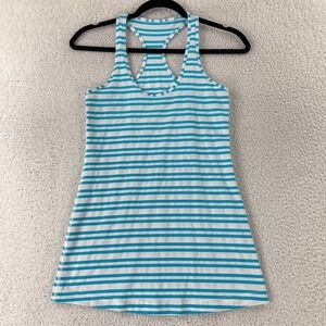 Lululemon‎ Cool Racerback Tank Top Womens Small Blue White Twin Stripe Gym Yoga